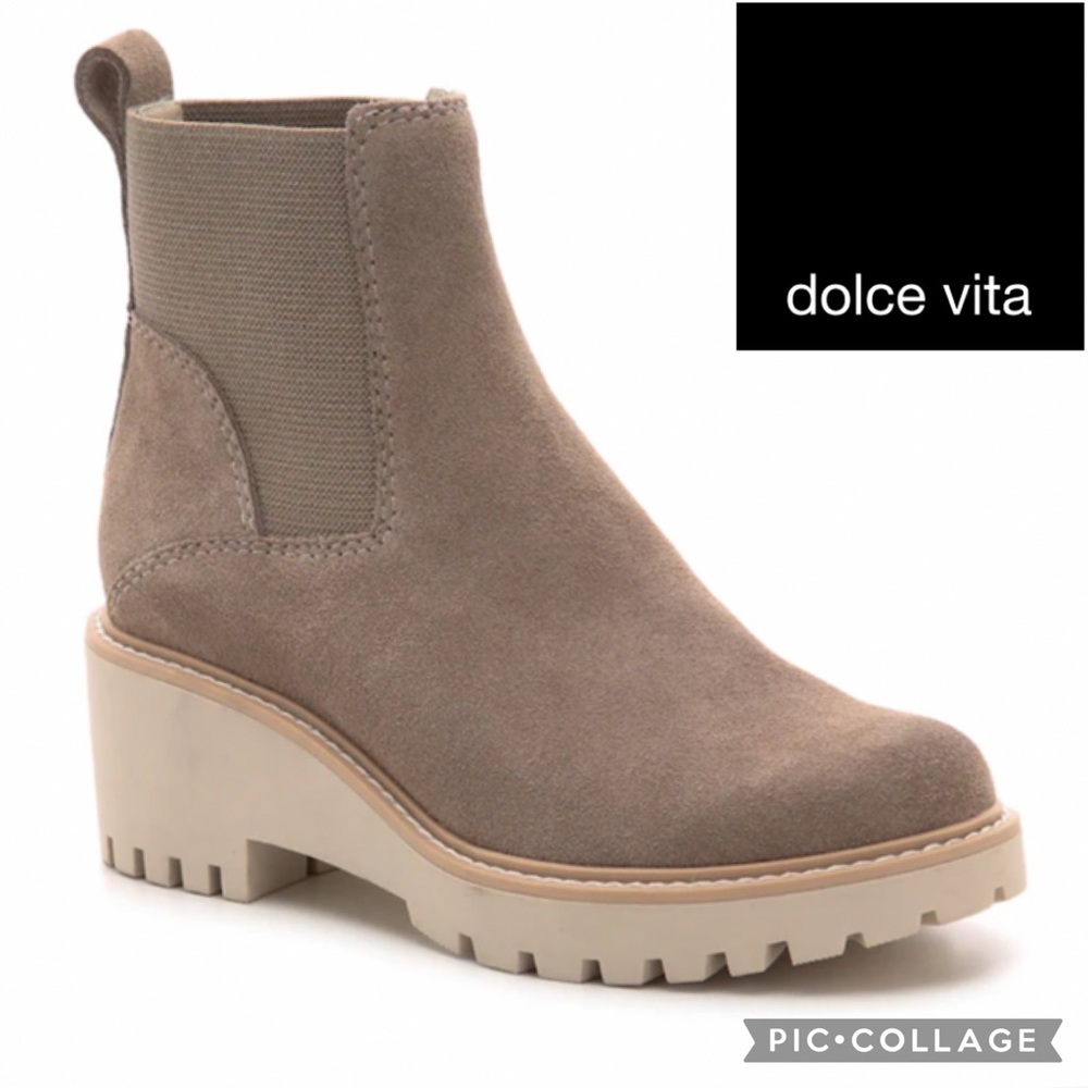 Dolce Vita Haddie Suede Wedge Chelsea Boot {Taupe} 7.5